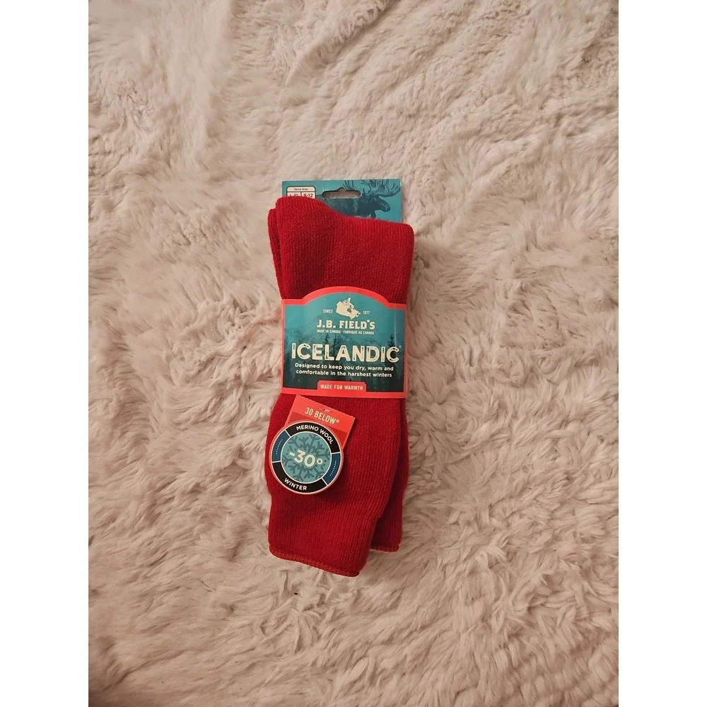 J.B. Field's Icelandic Thermal Socks Red Merino Wool Size L 8-12 NWT